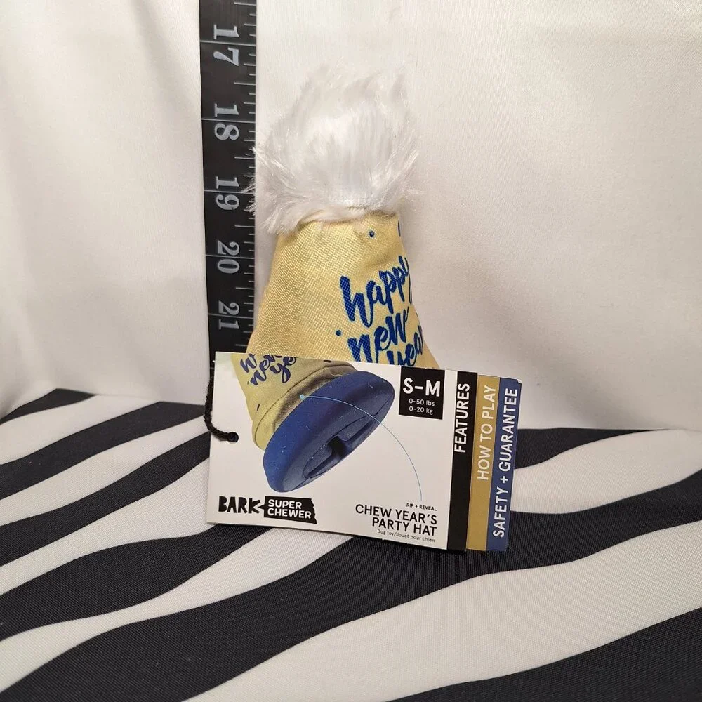 NWT Bark Super Chewer Chew Years Party Hat Dog Toy S-M